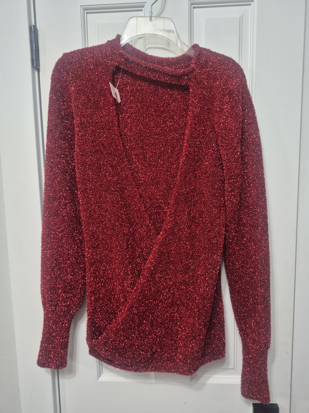 Nwt Zara Sparkle Red V-Neck Wrap Sweater